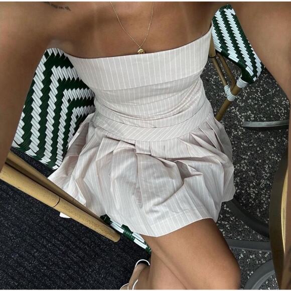 ZARA BLOGGER FAVORITE STRIPPED STRAPLESS DRESS - Picture 3 of 14